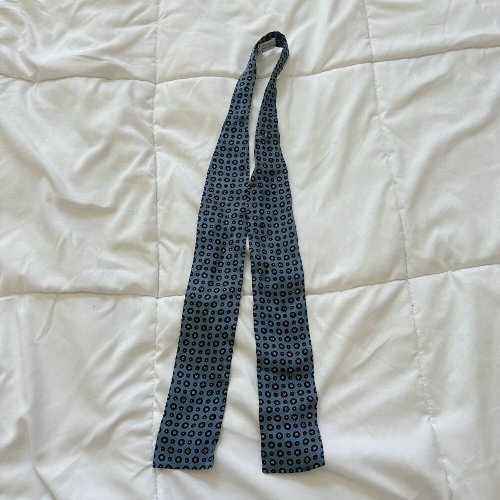 Vintage 90s Echo 100% Silk Bow Tie Scarf Ascot Japan Blue Floral Boho Whimsy Y2K